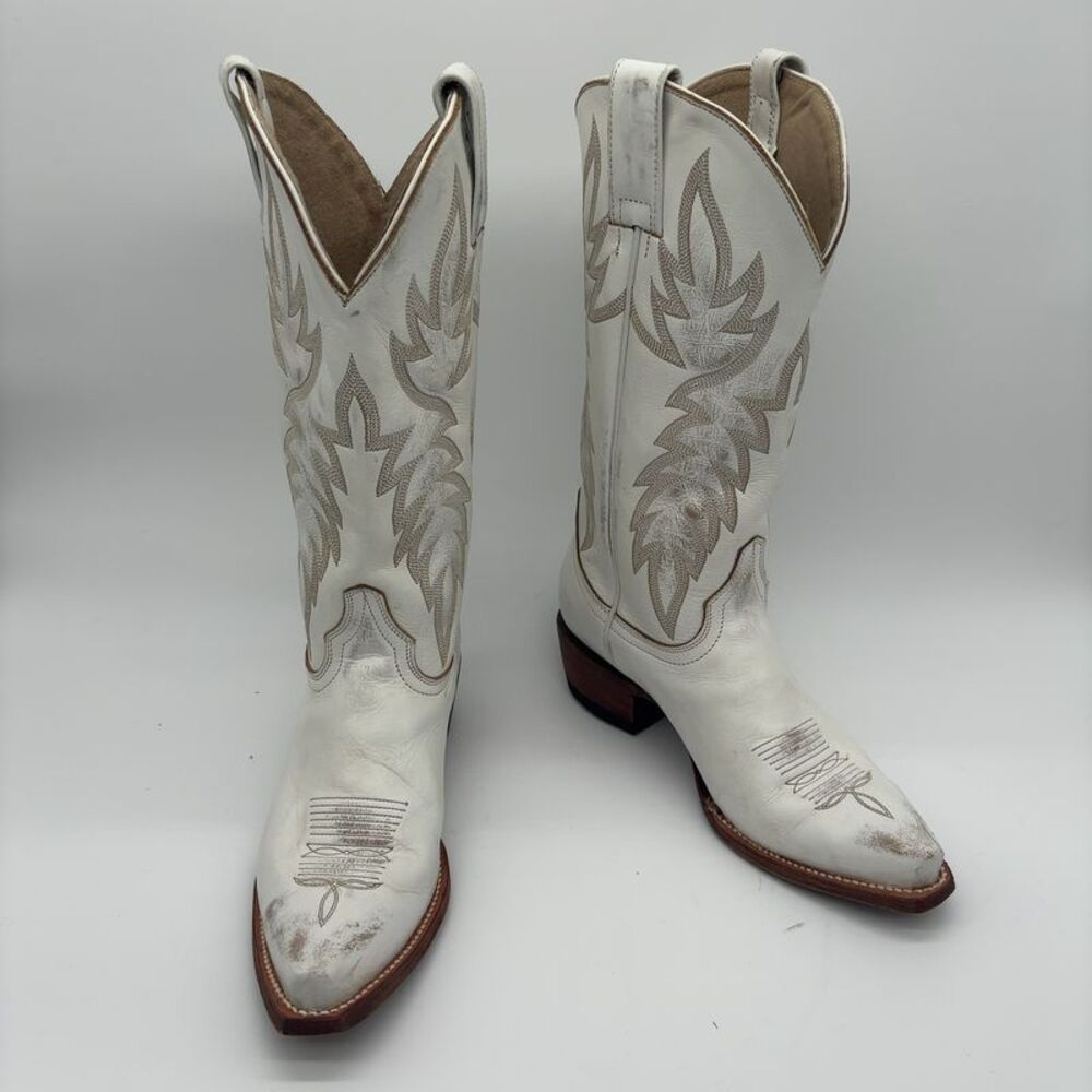 Idyllwind White Leather Western Heeled Cowboy Boots- Snip toe - Picture 1 of 7